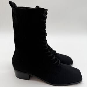 Vivaia Tammy Minimalist Combat Casual Knit Comfort Slim Lace Up Boots Black 7